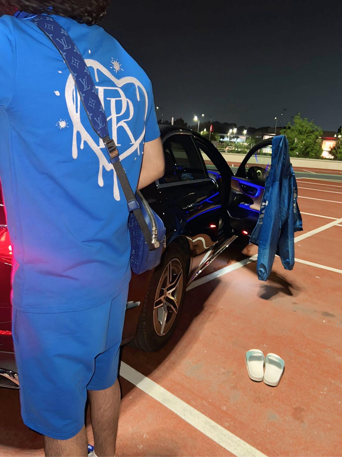 PR Heart Drip Navy Embroidered Short Set