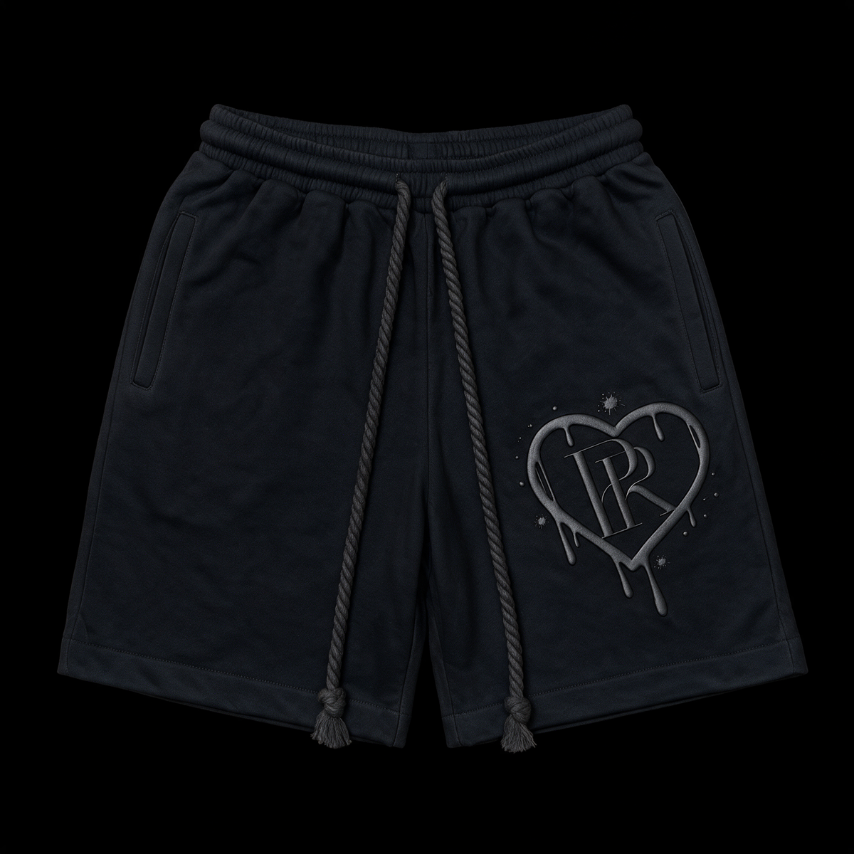 PR Roped Shorts 3D Puff Printed HD Black/Black
