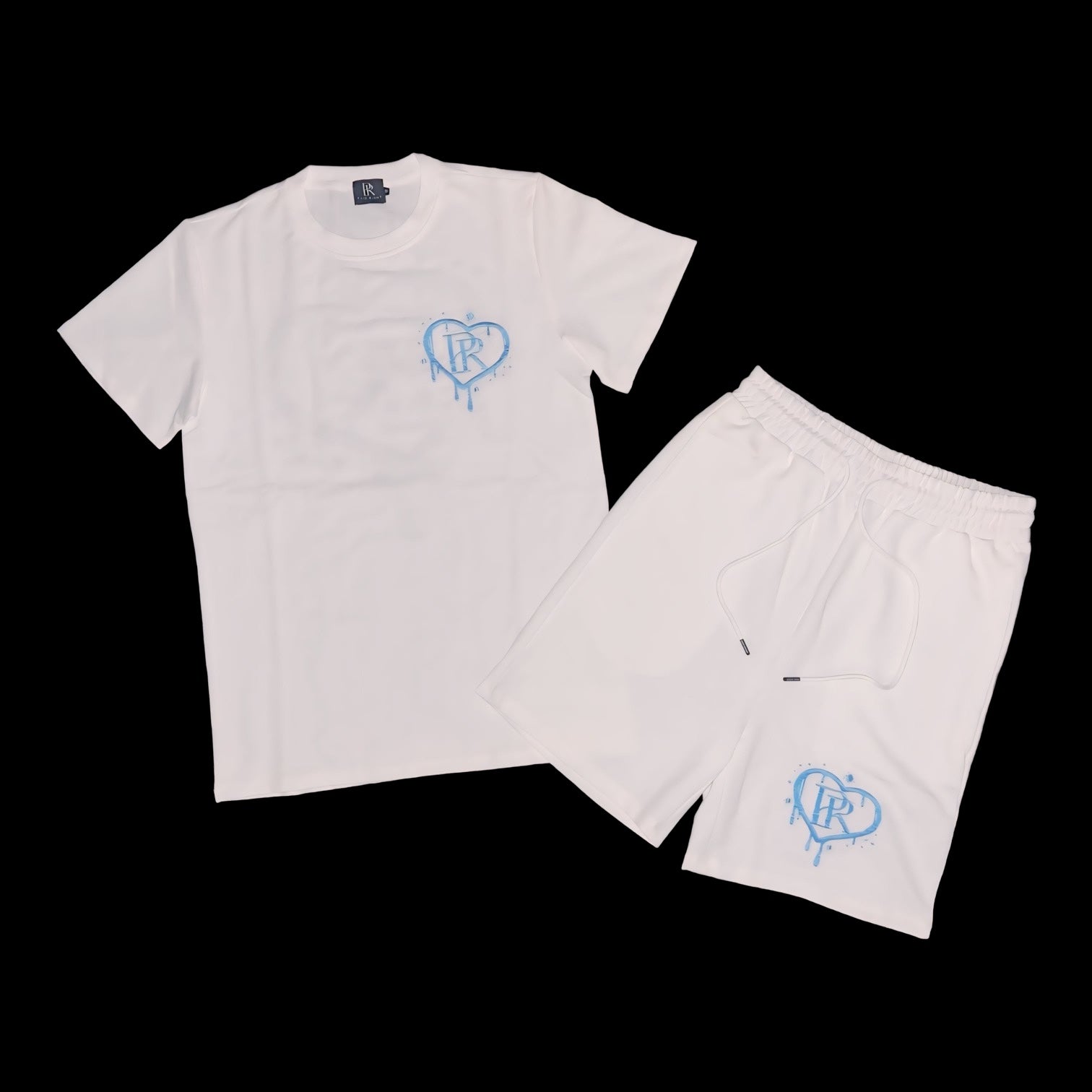 PR Heart Drip White Embroidered Short Set