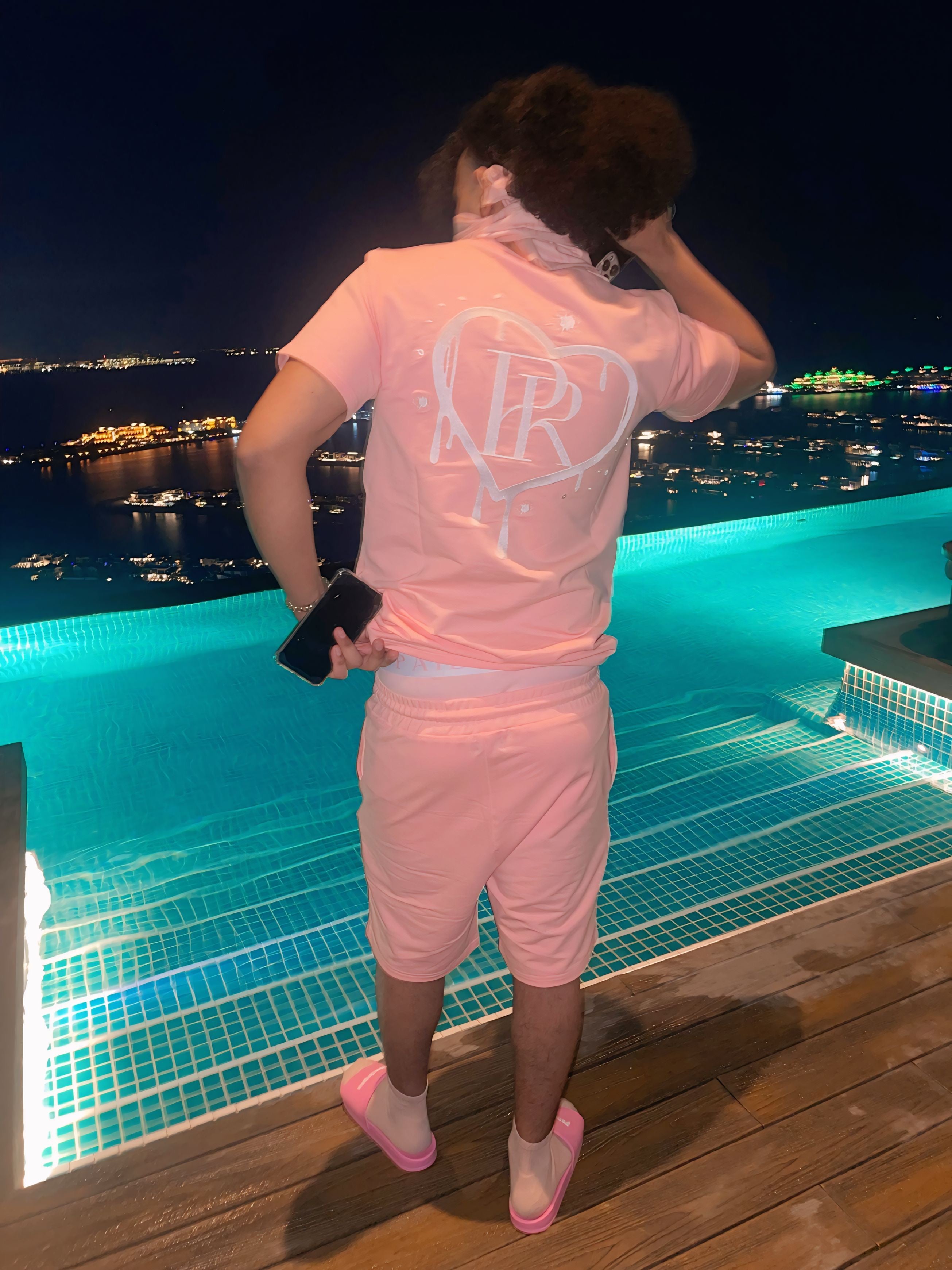 PR Heart Drip Baby Pink Embroidered Short Set