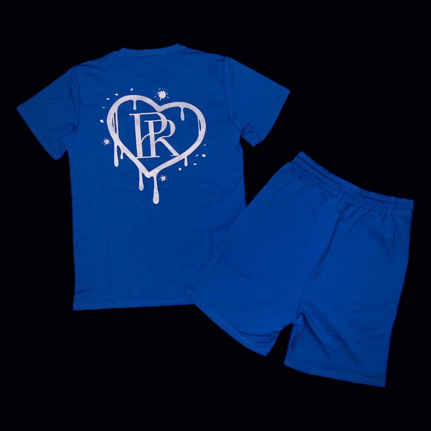 PR Heart Drip Navy Embroidered Short Set