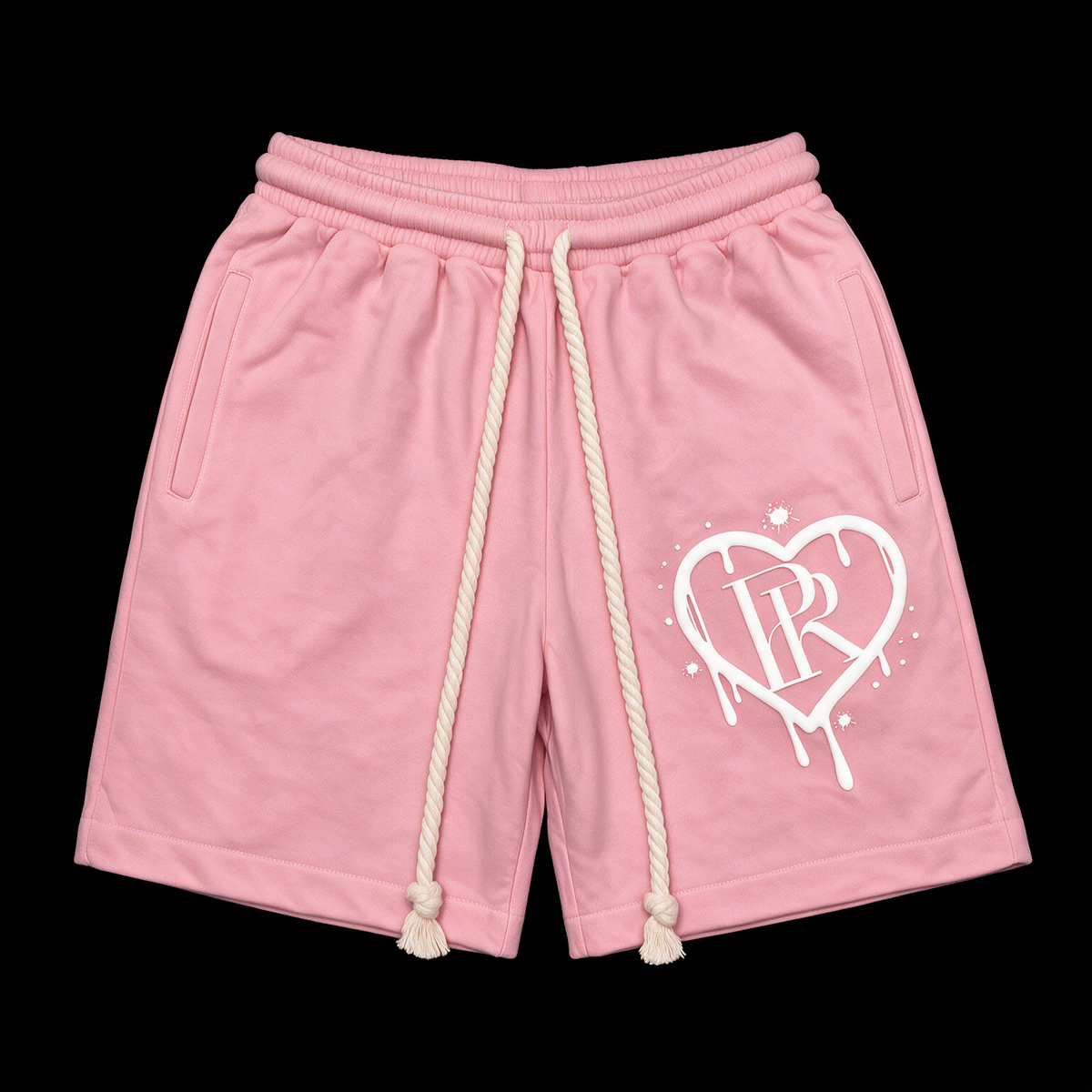 PR Roped Shorts 3D Puff Printed HD Baby Pink/White