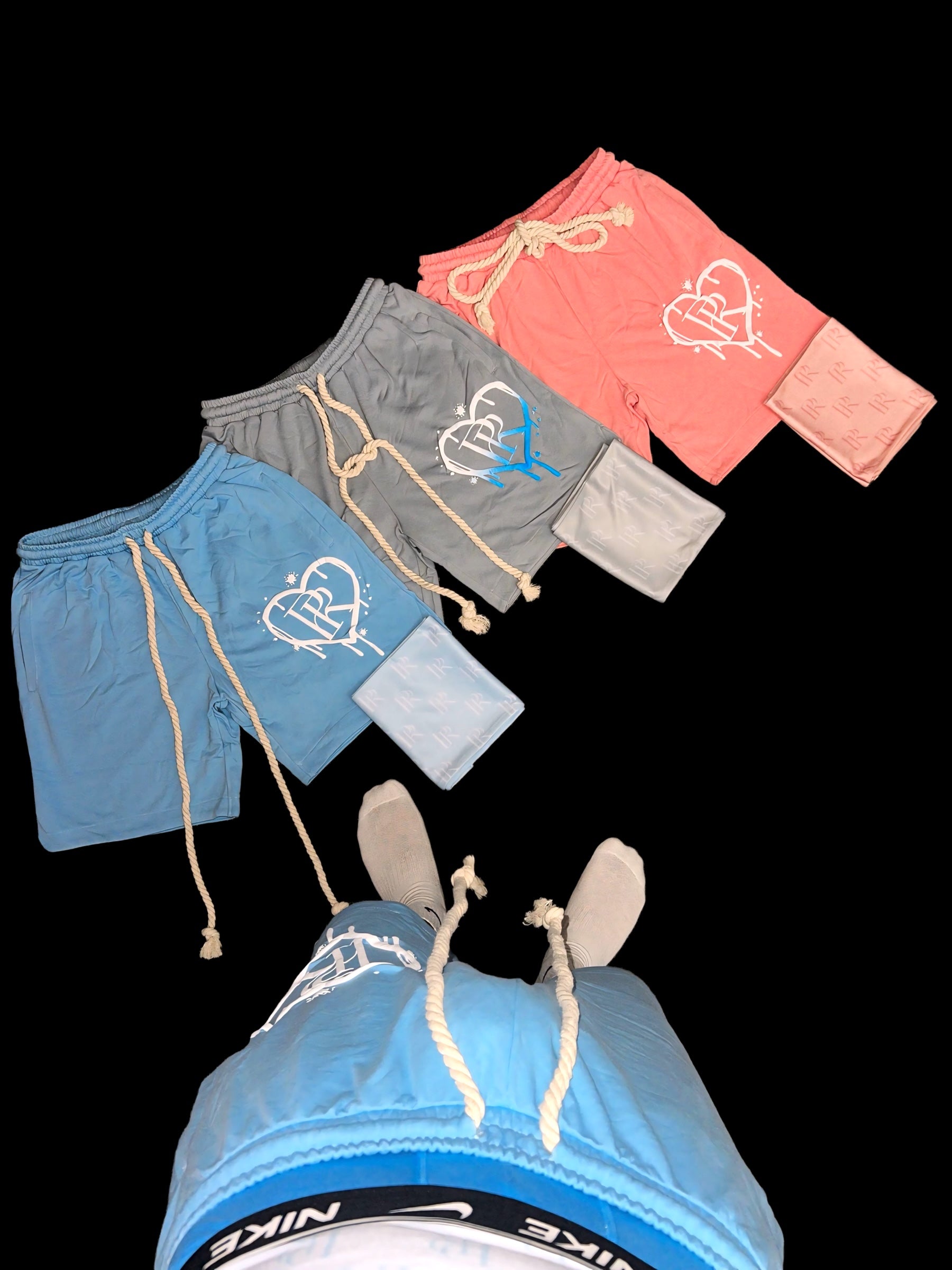 PR Roped Shorts 3D Puff Printed HD Grey/White To Blue