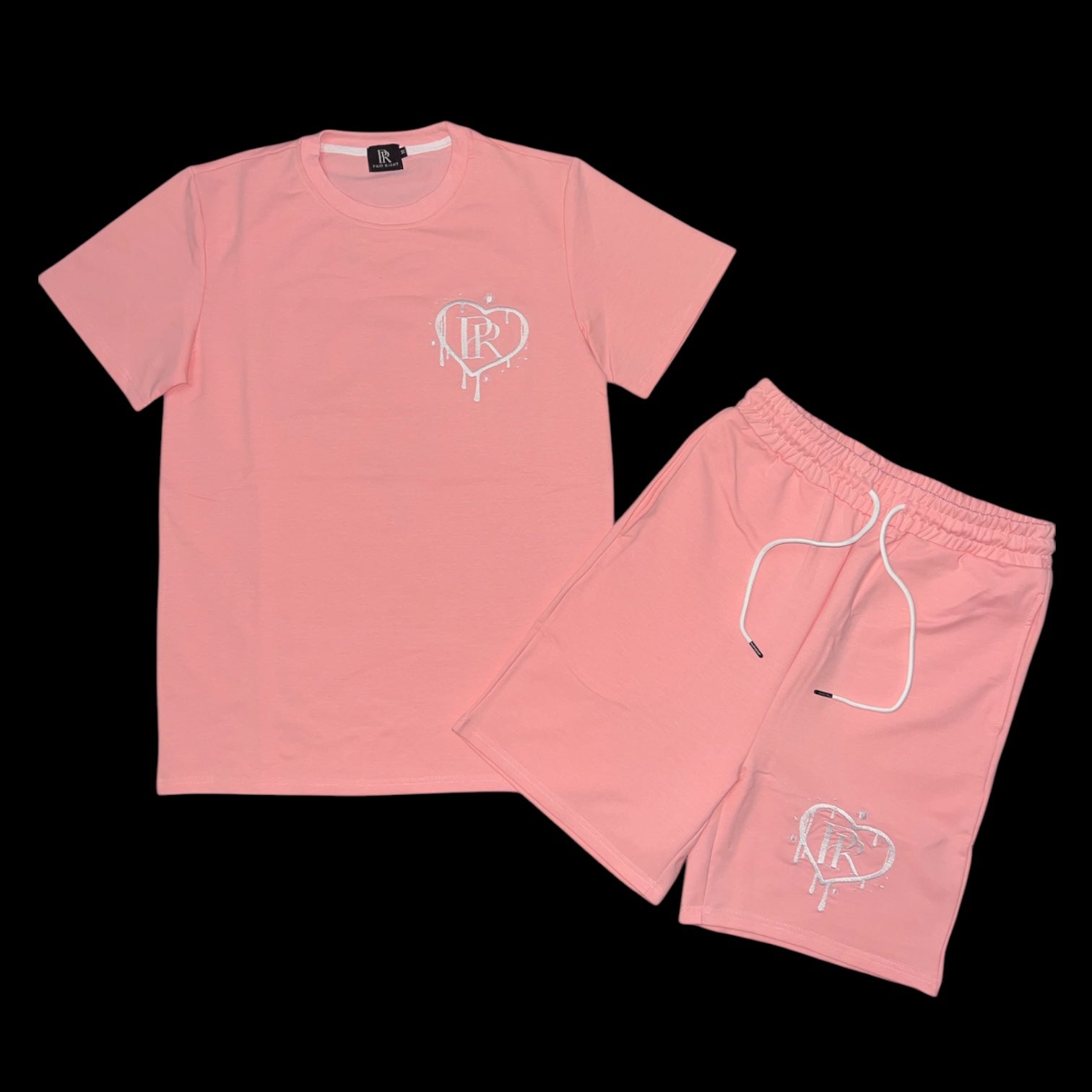 PR Heart Drip Baby Pink Embroidered Short Set