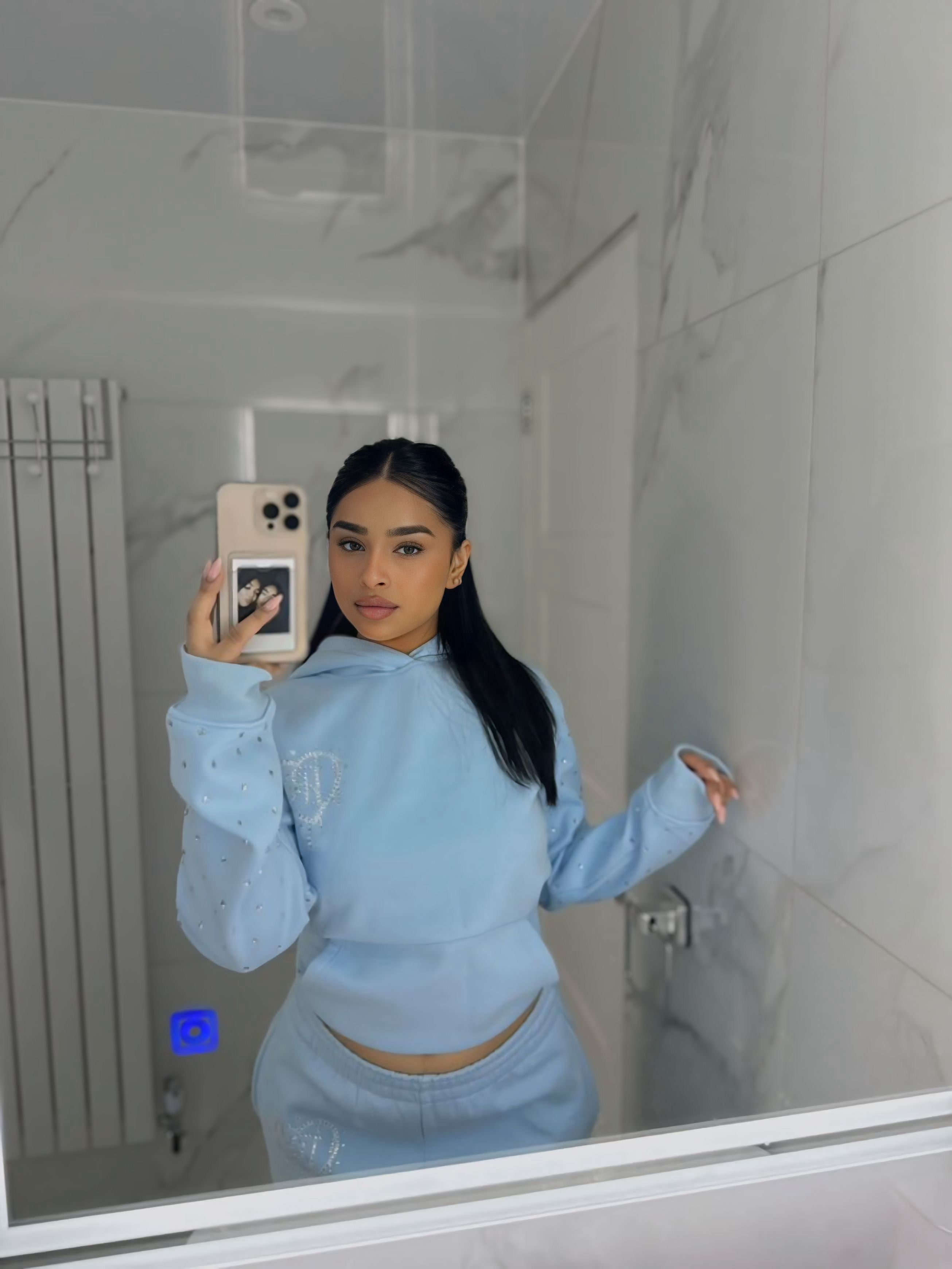 Baby Blue x White Rhinestone Diamonds Tracksuit Set