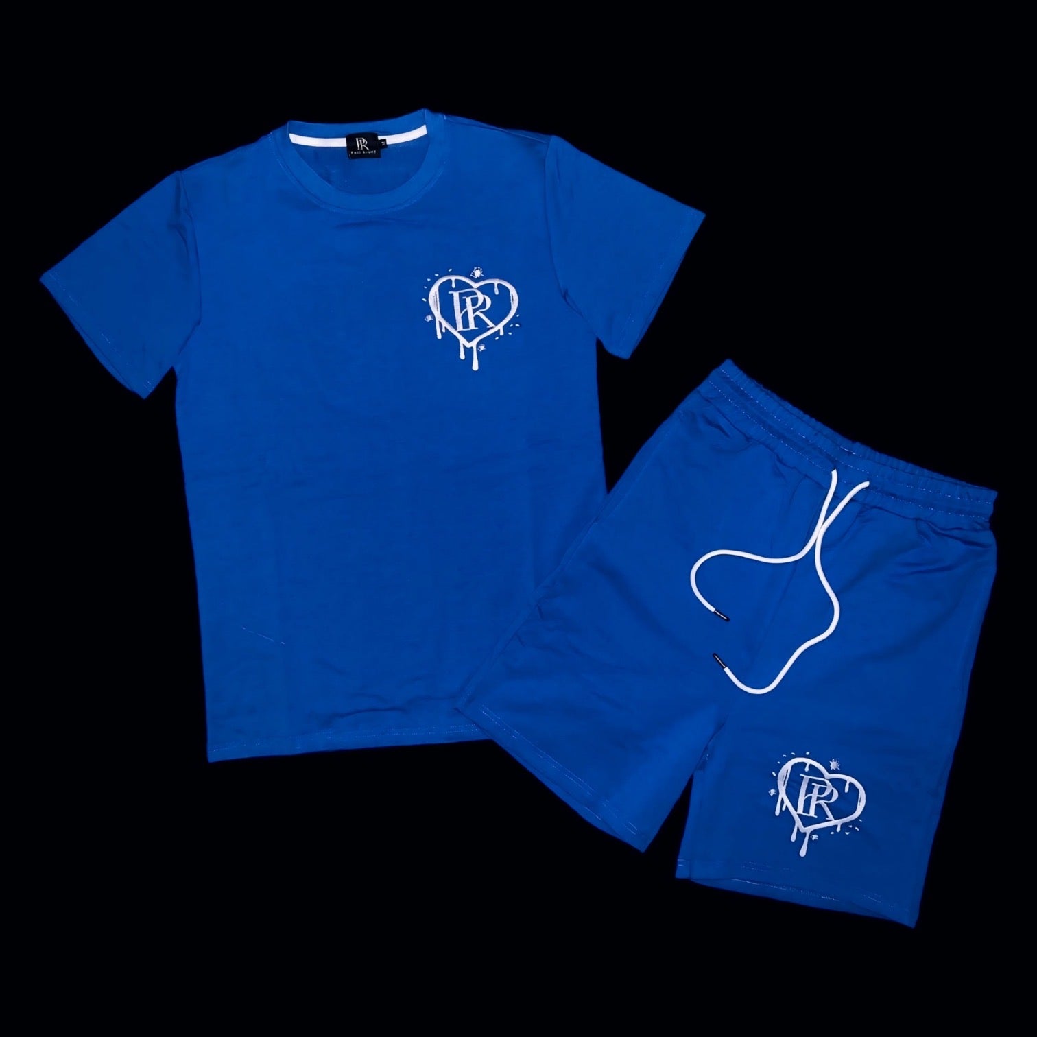 PR Heart Drip Navy Embroidered Short Set