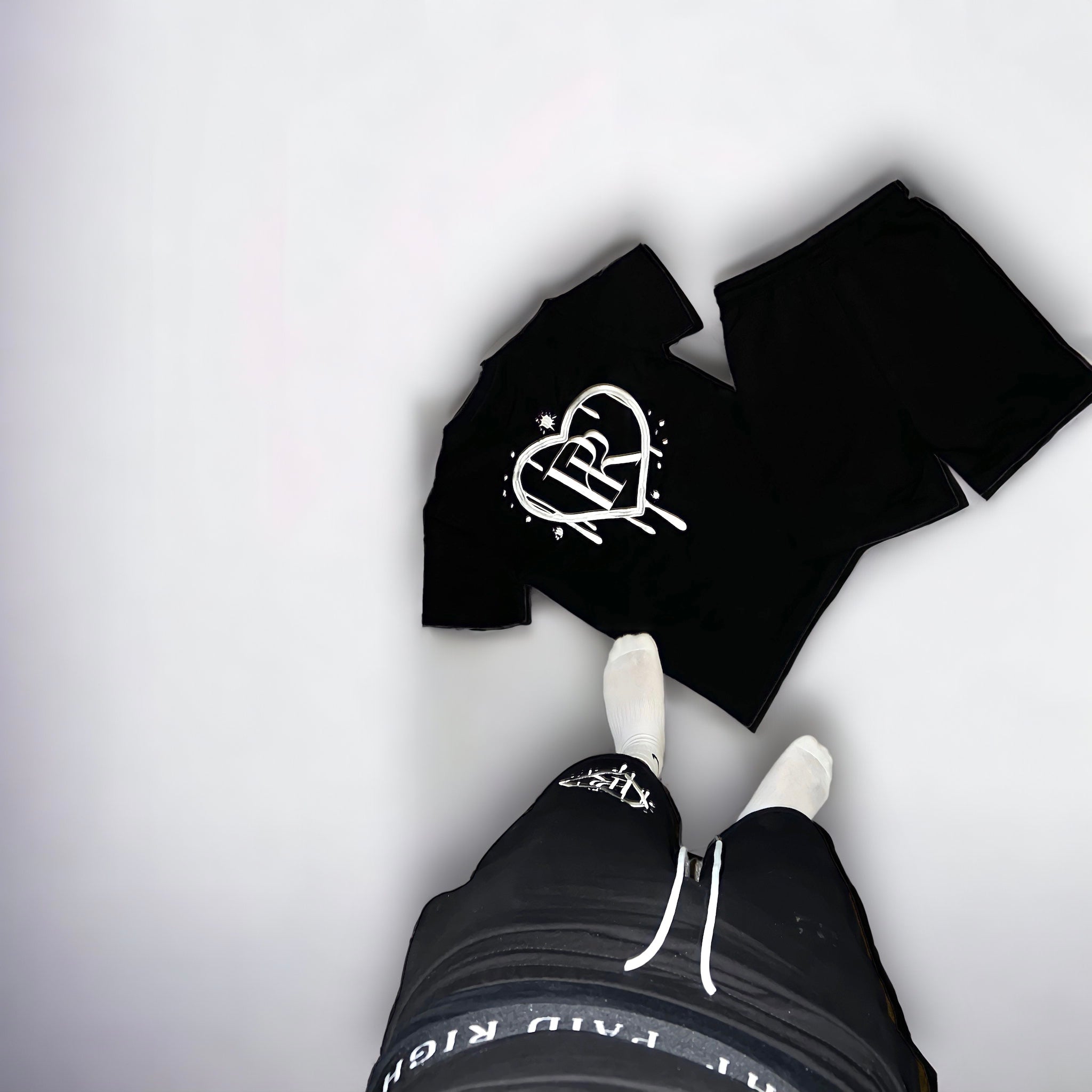 PR Heart Drip Black Embroidered Short Set