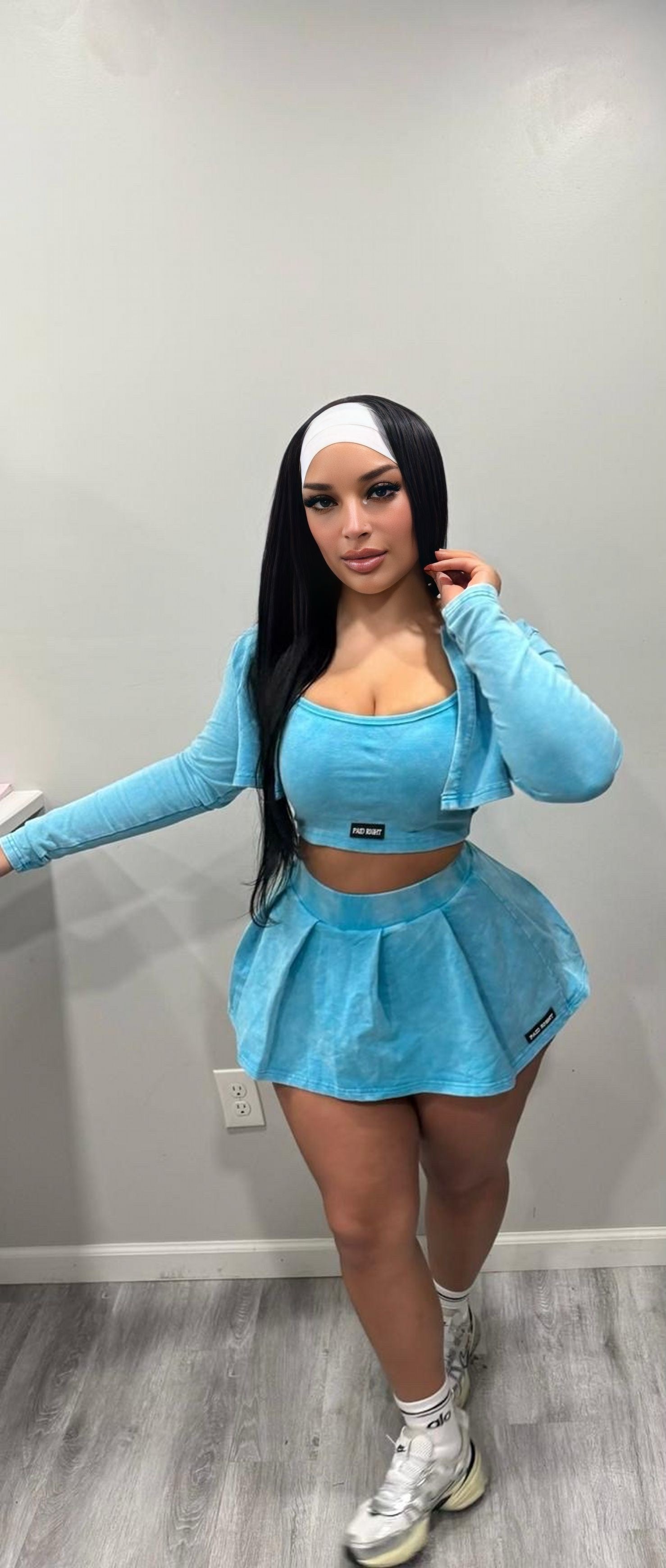 PAID RIGHT 3 Piece Baby Blue Cropped Skort Set