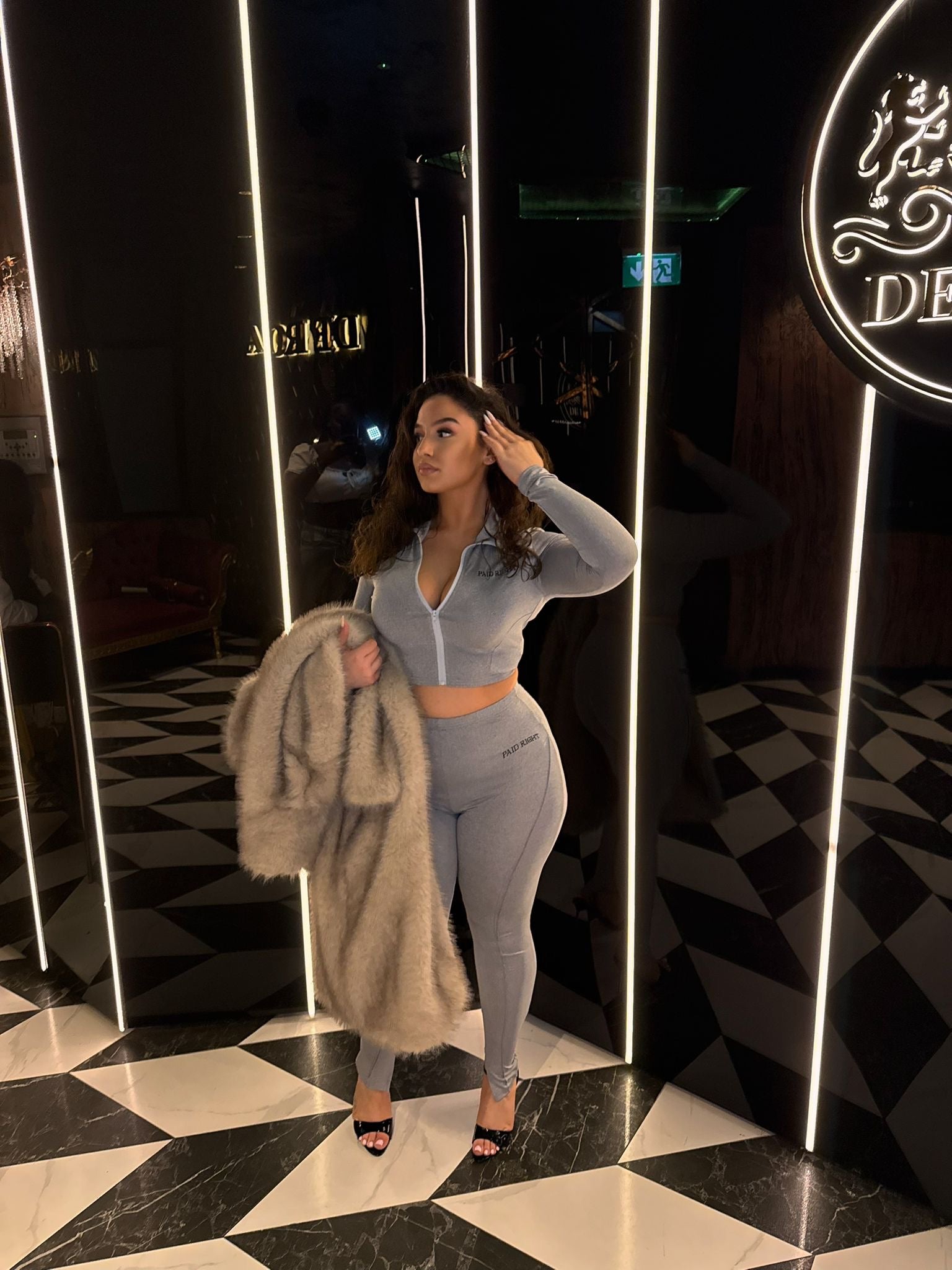 PAID RIGHT 2 Piece Cropped Grey Zip Up Set