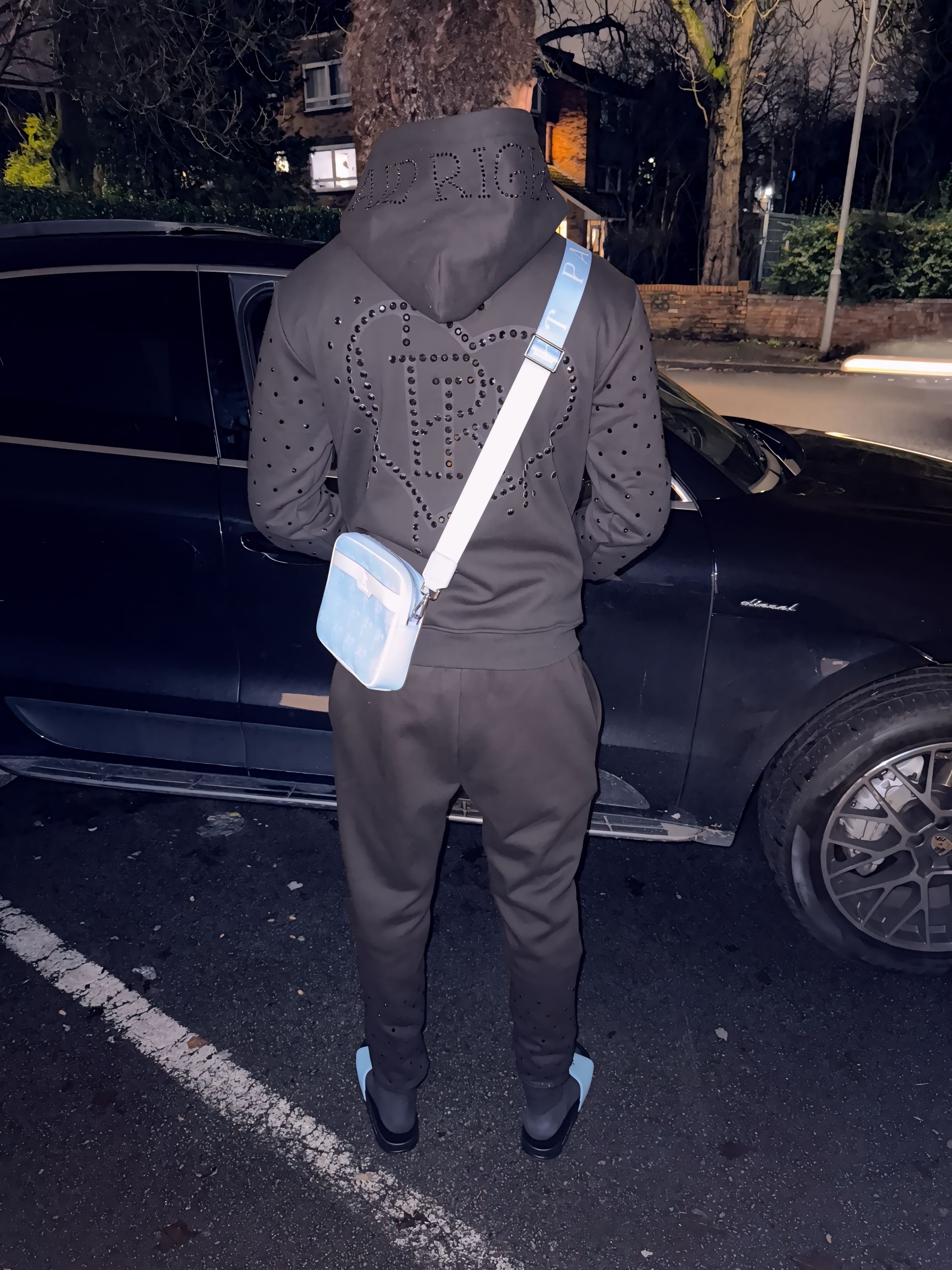 Black x Black Rhinestone Diamond Tracksuit Set