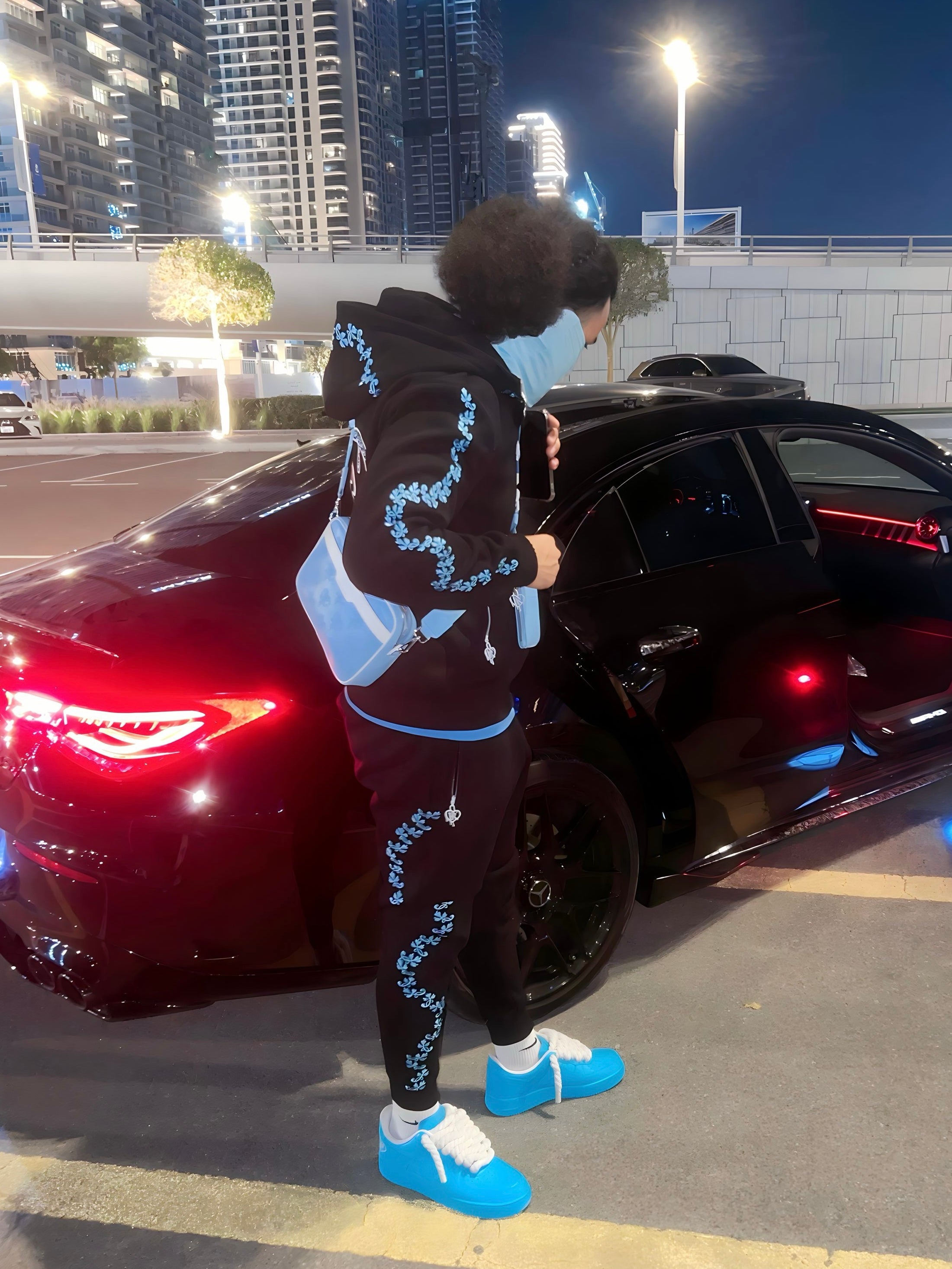 PR HD Black x Baby Blue Flo Sided Tracksuit Set