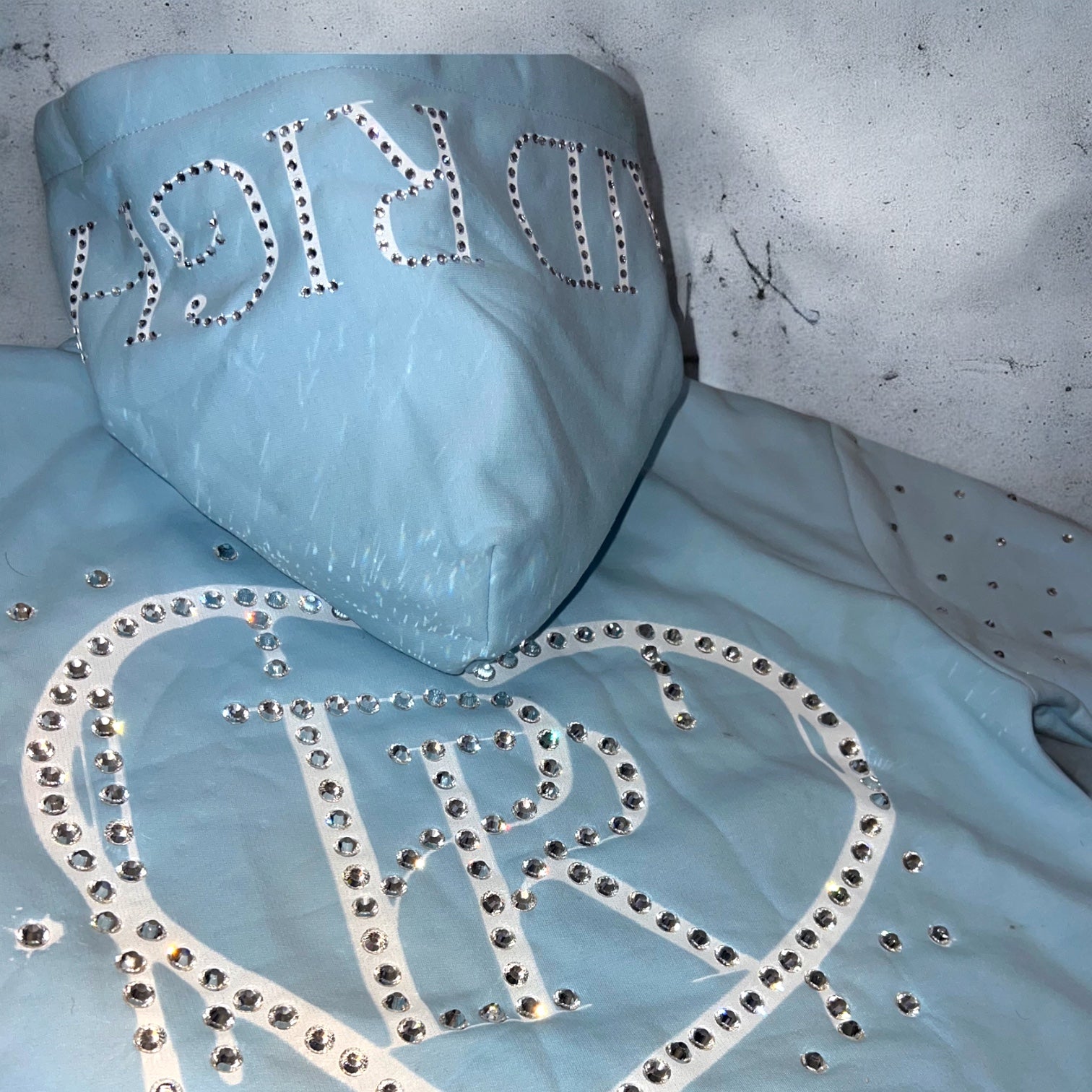 Baby Blue x White Rhinestone Diamonds Tracksuit Set