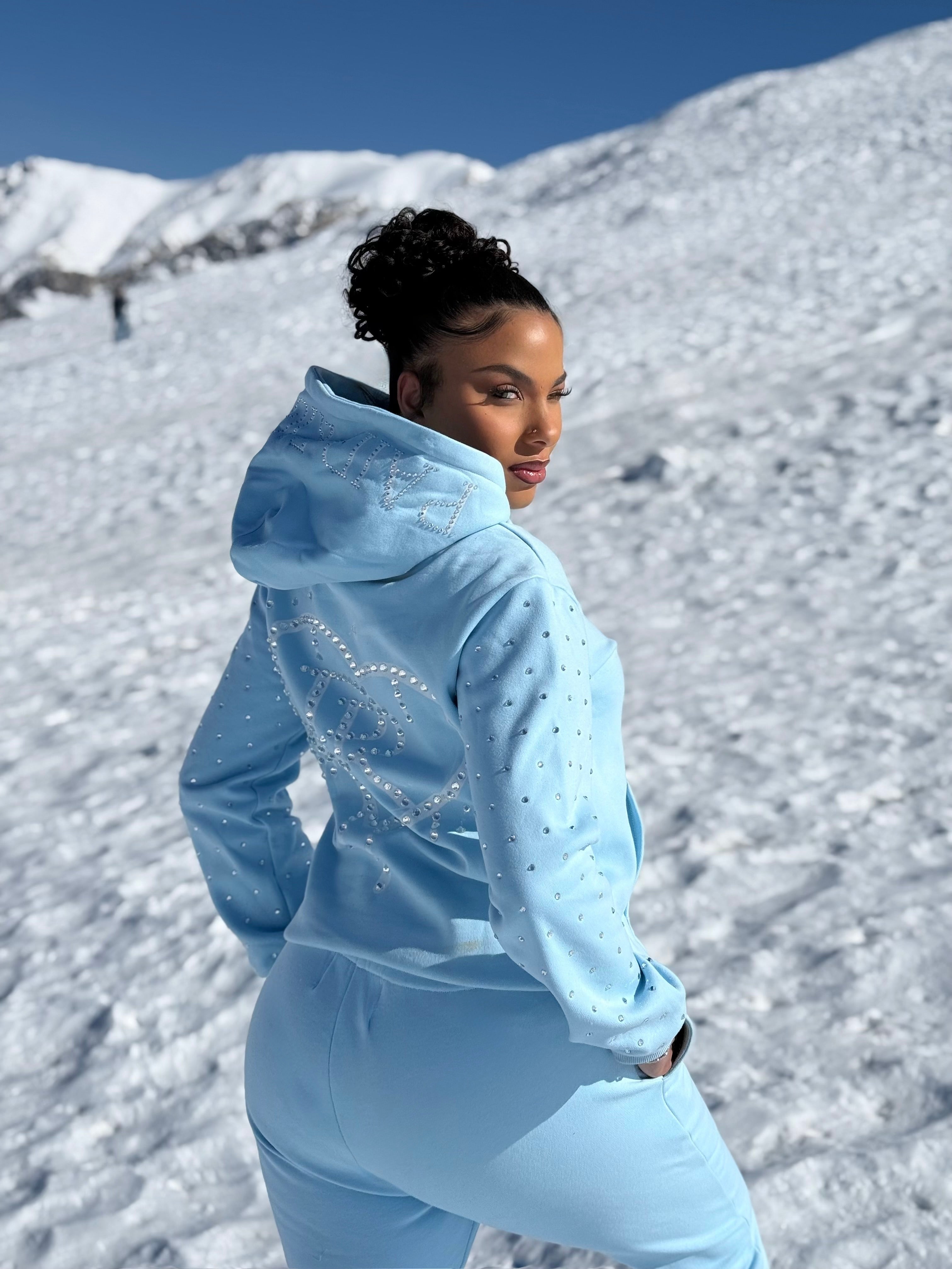 Baby Blue x White Rhinestone Diamonds Tracksuit Set