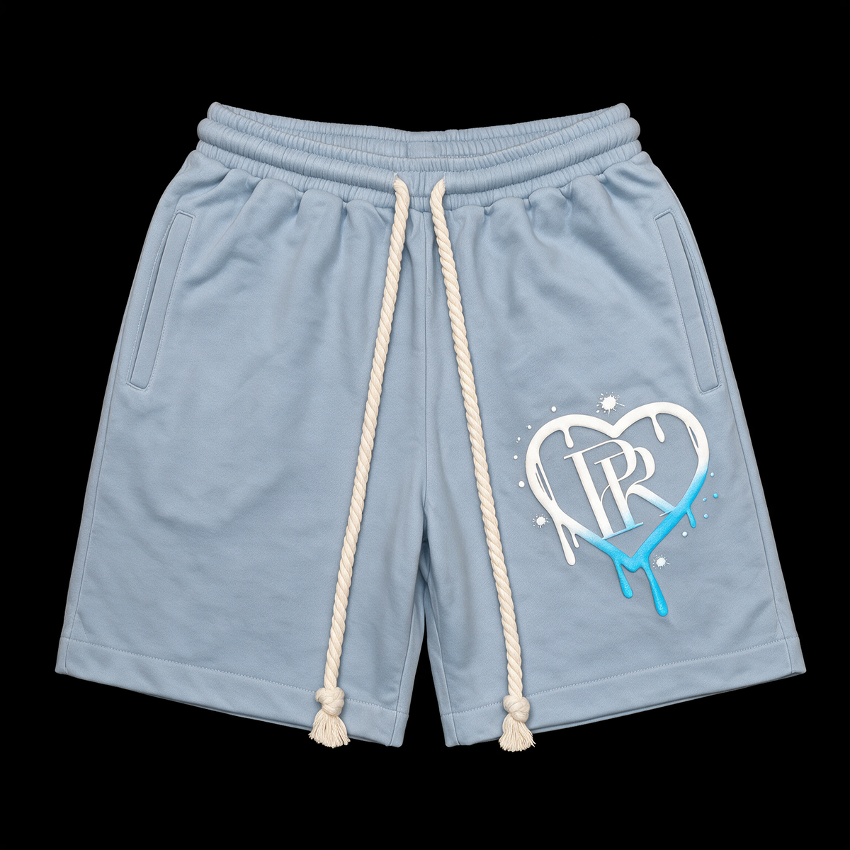 PR Roped Shorts 3D Puff Printed HD Grey/White To Blue