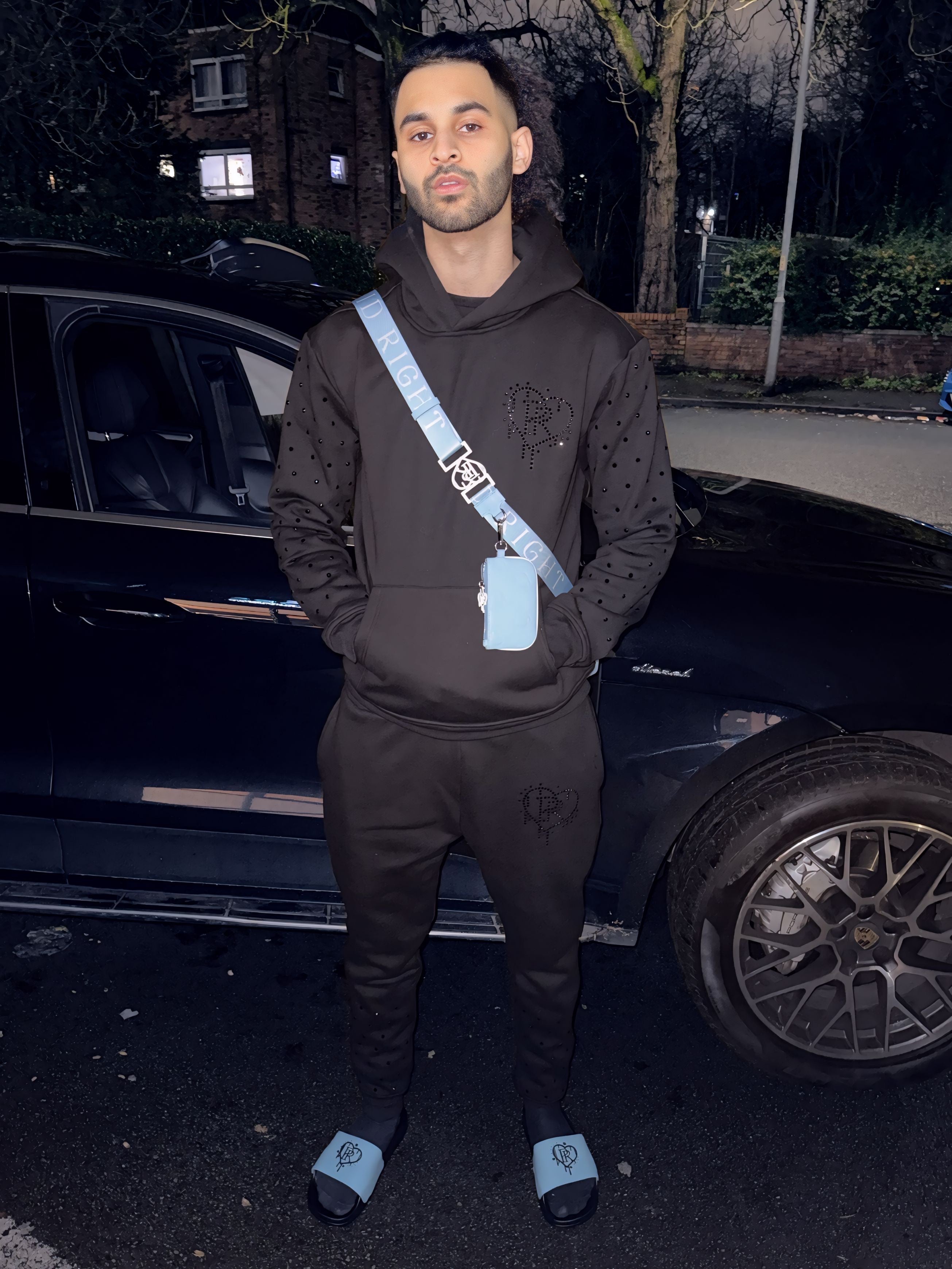 Black x Black Rhinestone Diamond Tracksuit Set