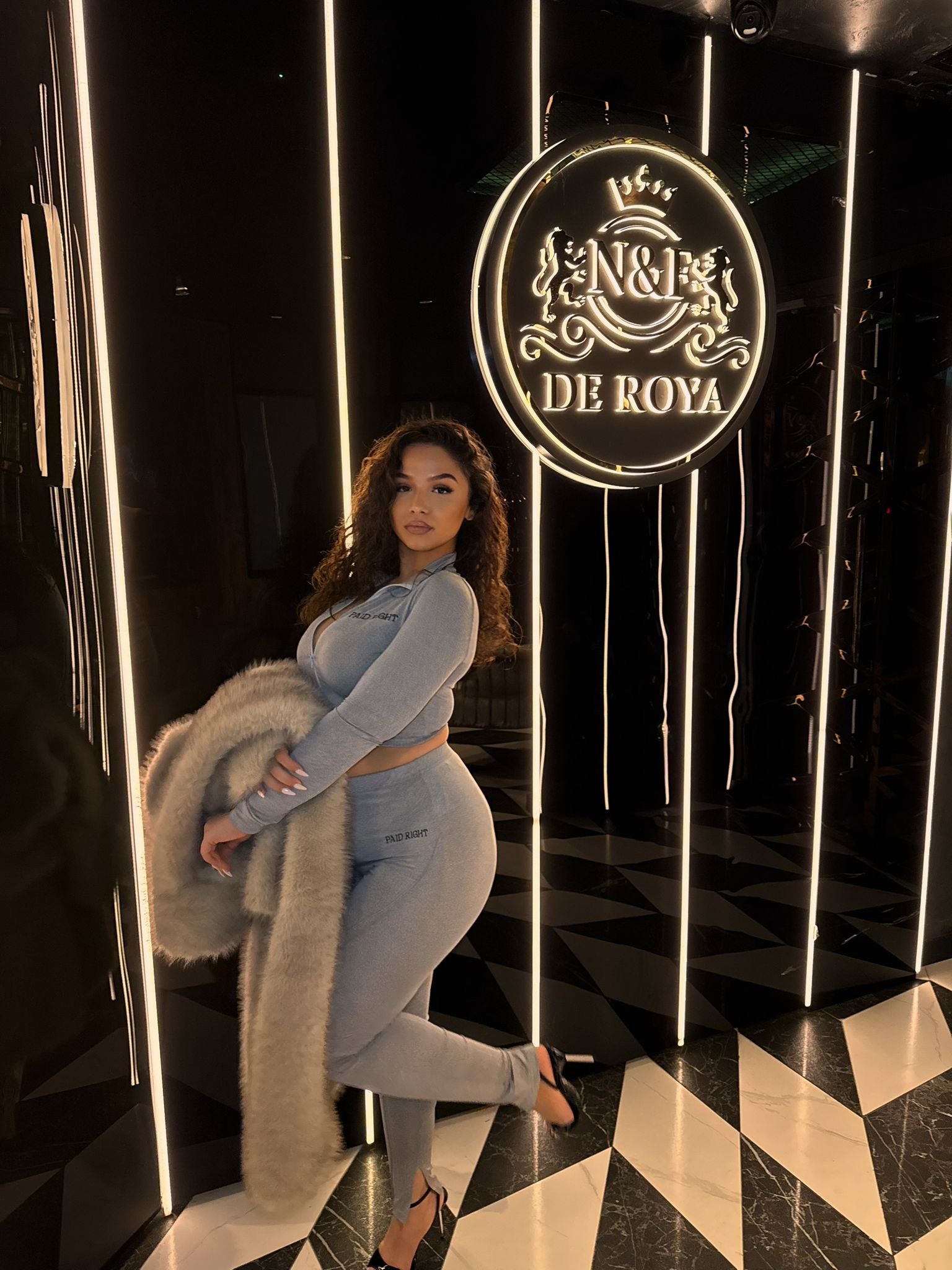 PAID RIGHT 2 Piece Cropped Grey Zip Up Set