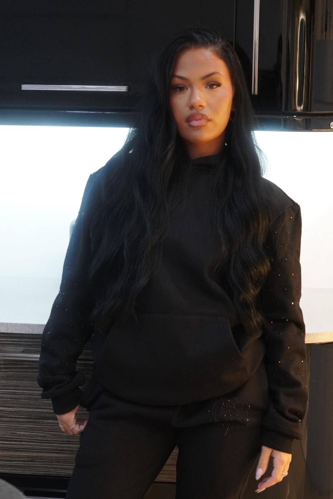 Black x Black Rhinestone Diamond Tracksuit Set