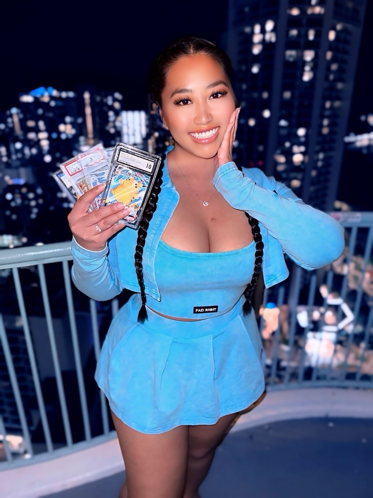 PAID RIGHT 3 Piece Baby Blue Cropped Skort Set