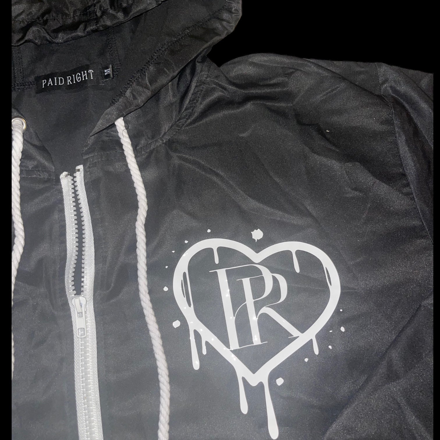 PR White On Black Heart Drip Windbreaker Short Set