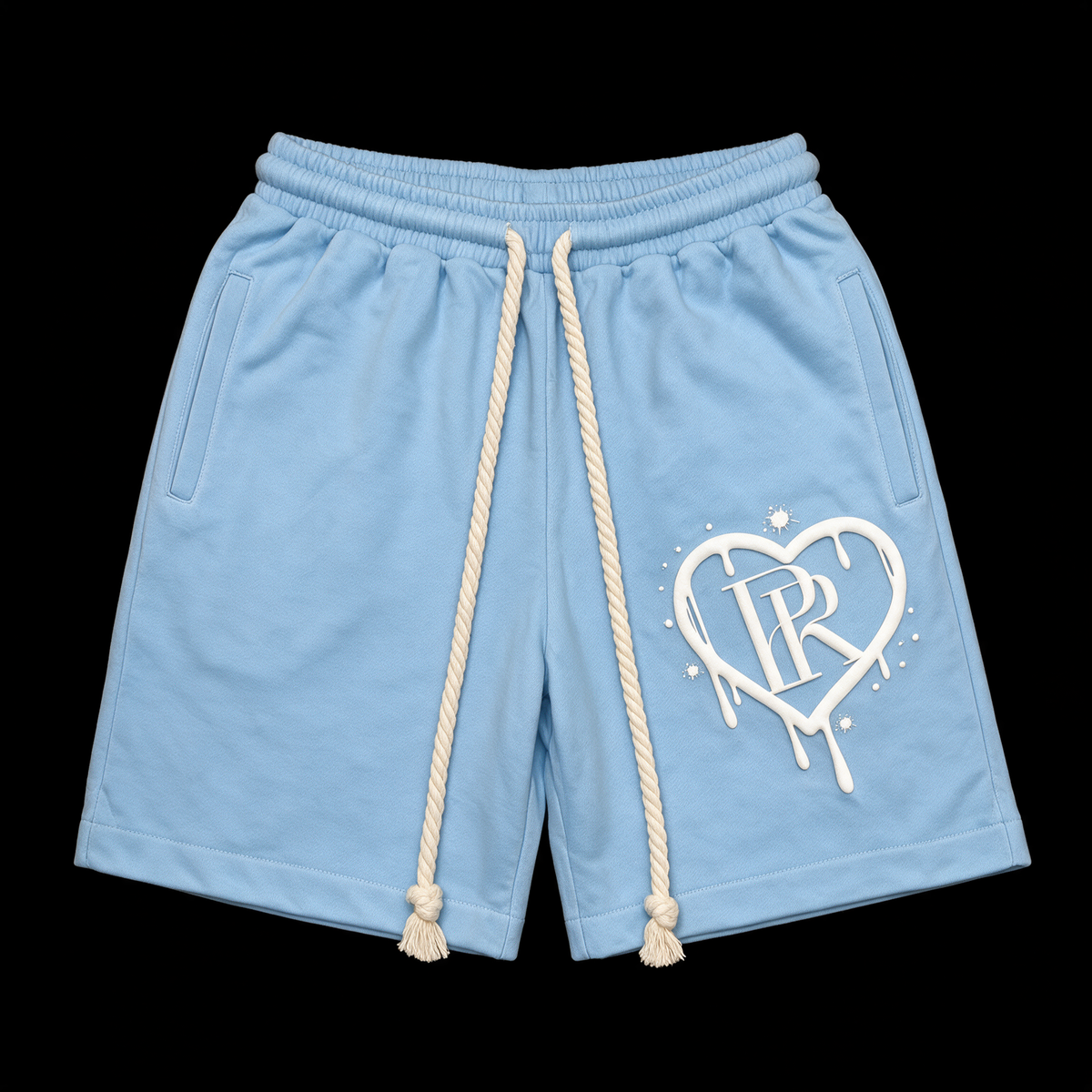 PR Roped Shorts 3D Puff Printed HD Baby Blue/White