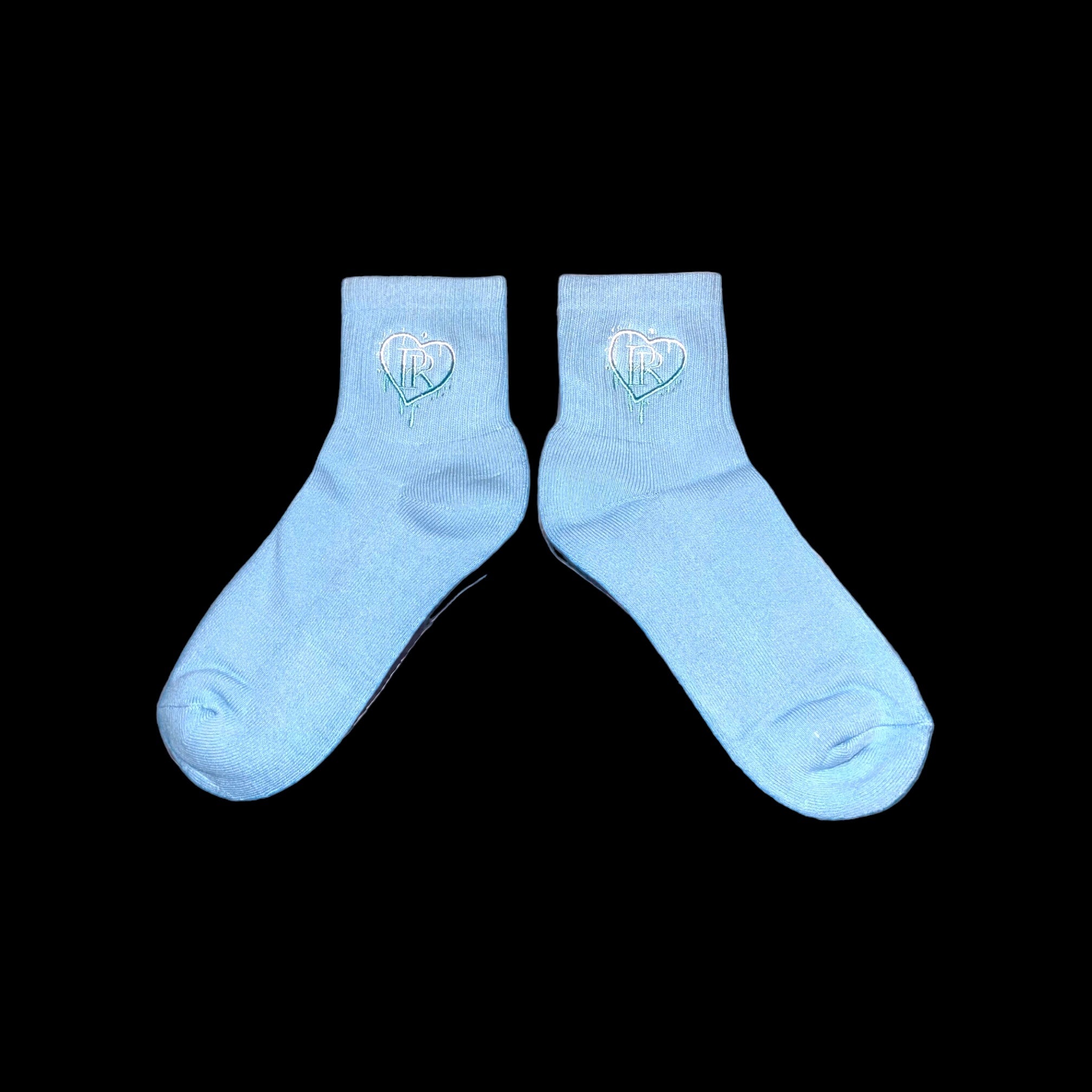 PR Light Blue HD Embroidered Low Crew Socks
