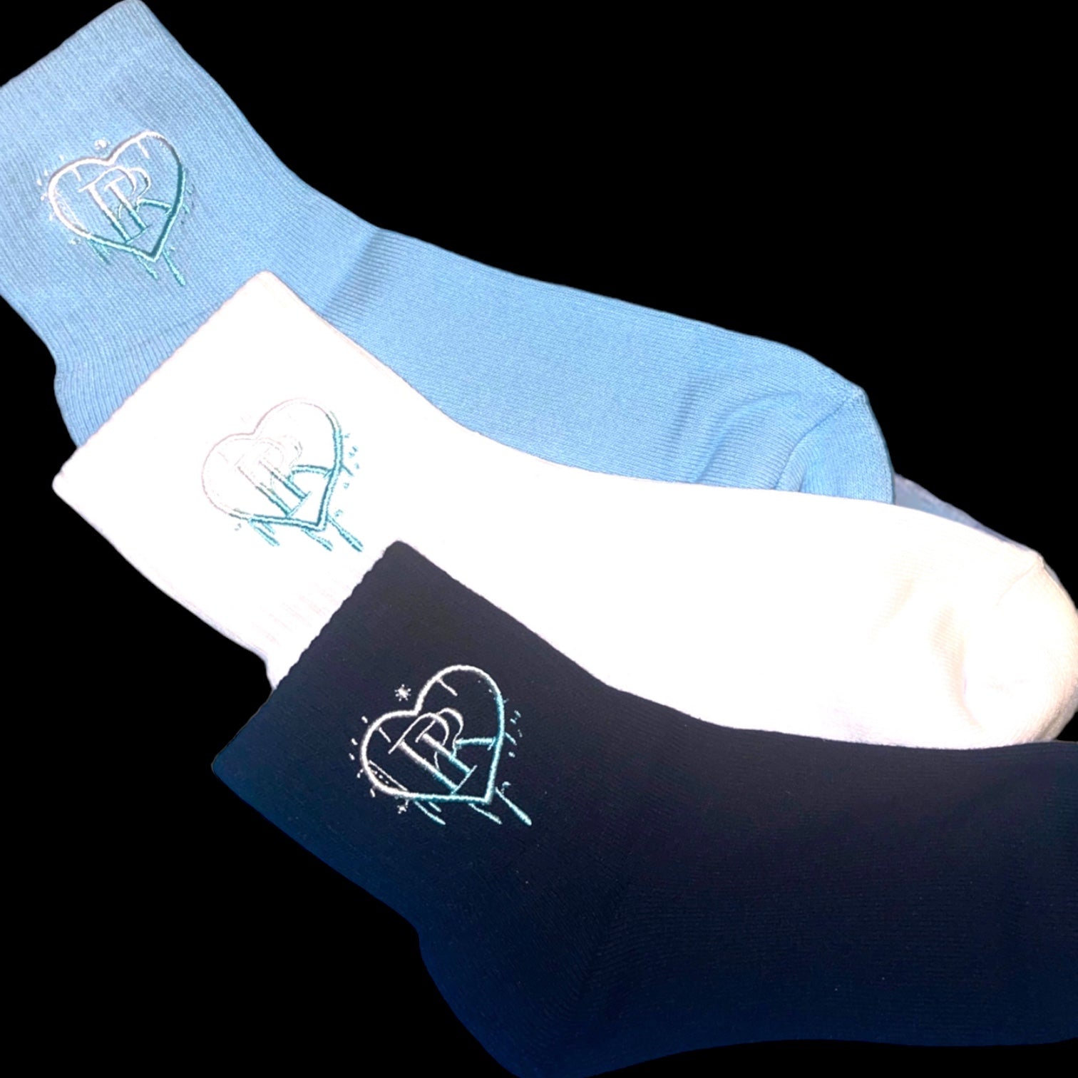 PR Light Blue HD Embroidered Low Crew Socks
