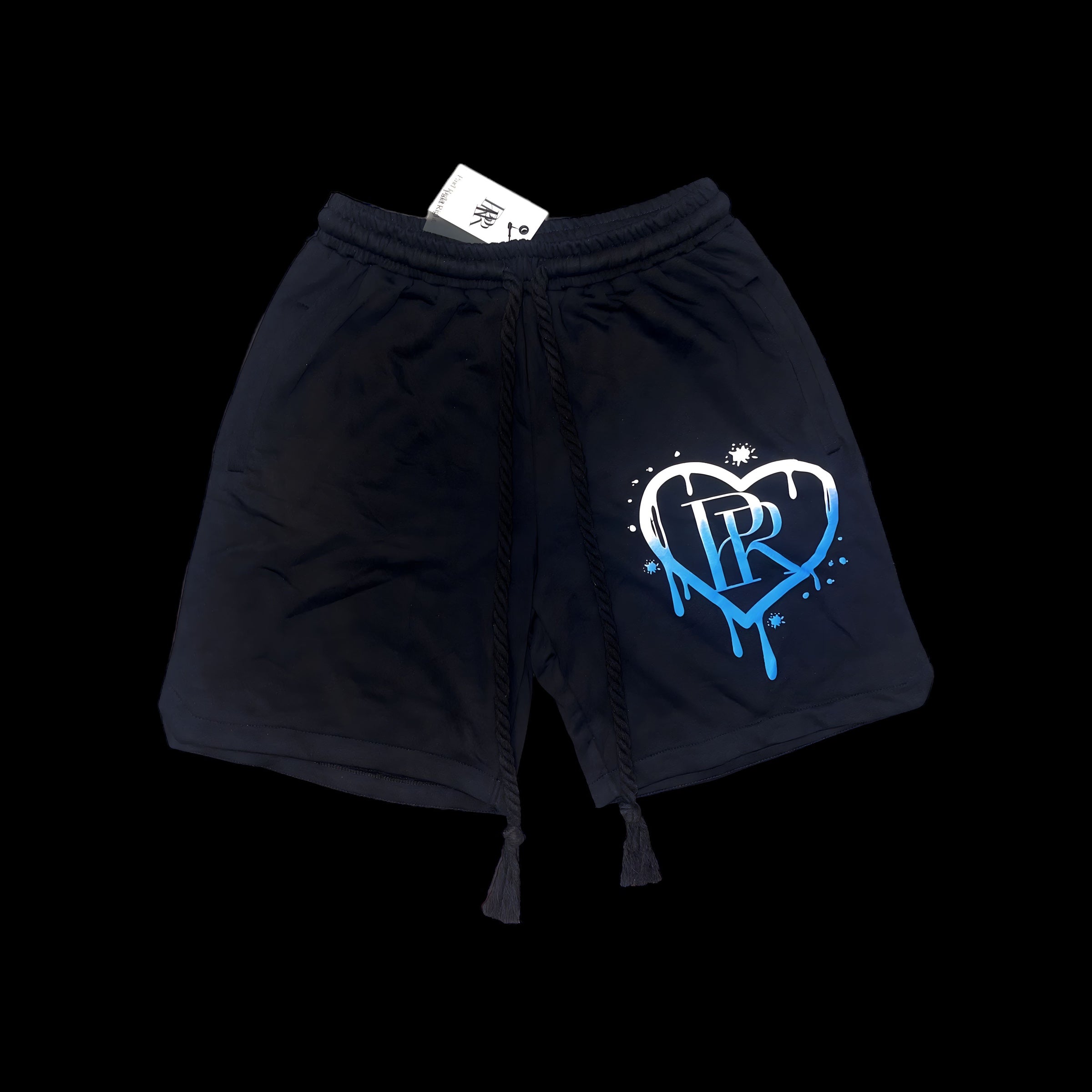 PR Roped Shorts 3D Puff Printed HD Black/WhiteToBlue