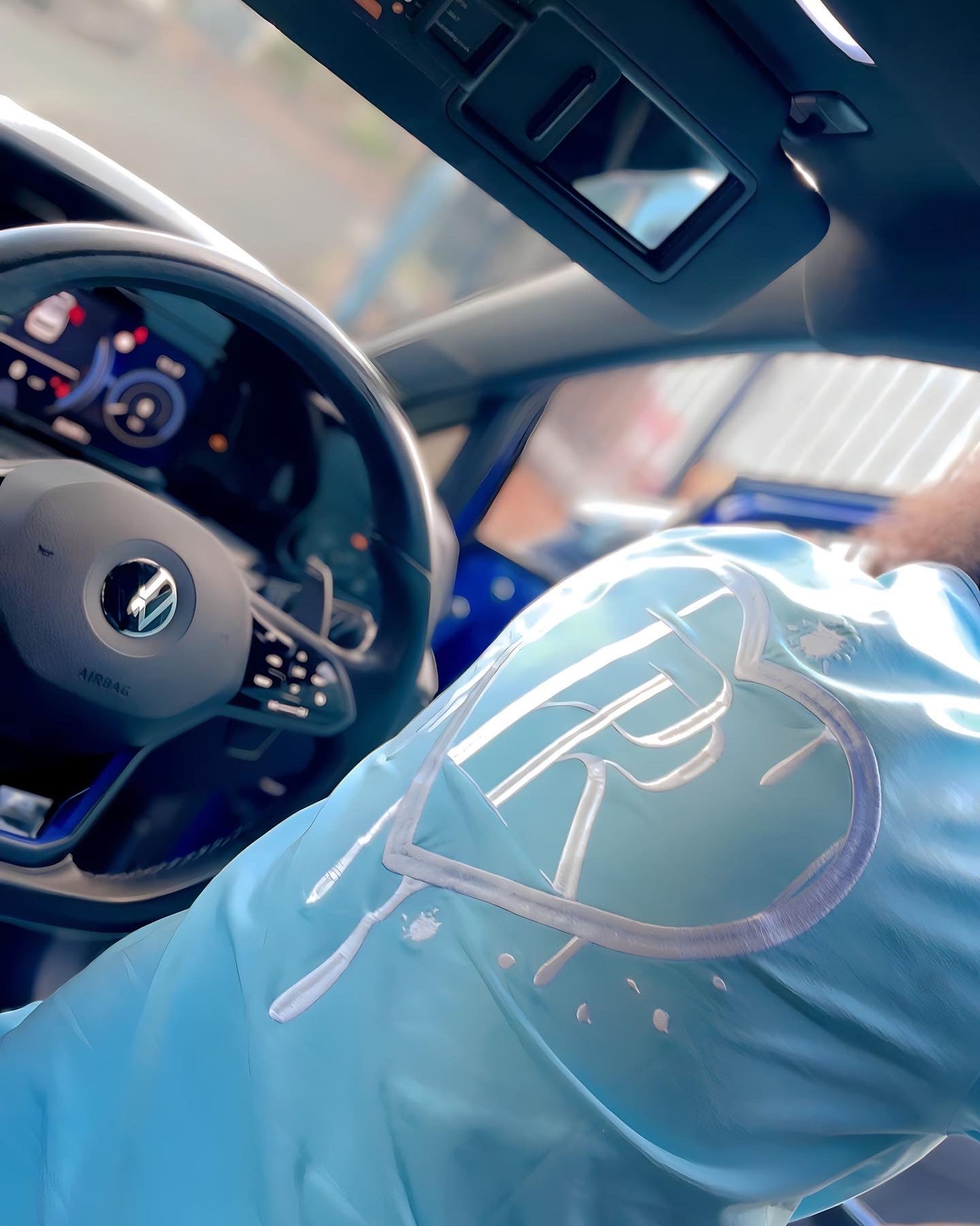 PR Heart Drip Light Blue Embroidered Short Set