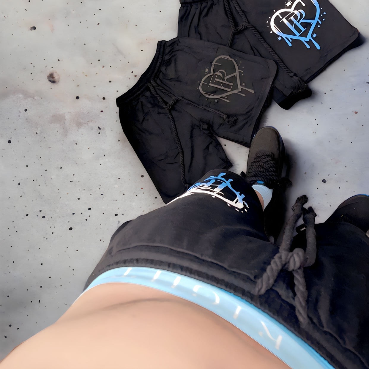 PR Roped Shorts 3D Puff Printed HD Black/WhiteToBlue