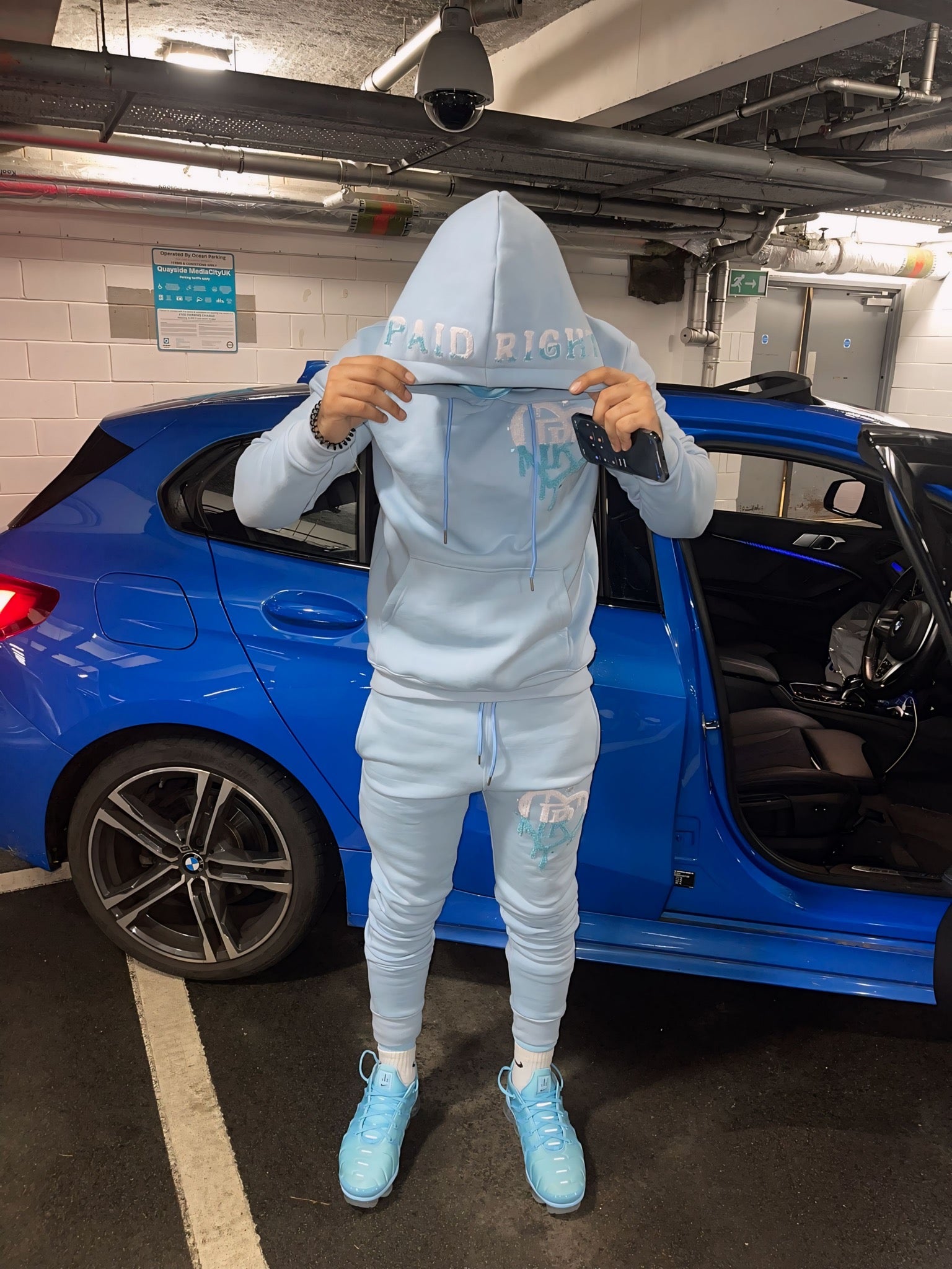 PR HD Sky Blue Chenille 2 Tone Tracksuit Set