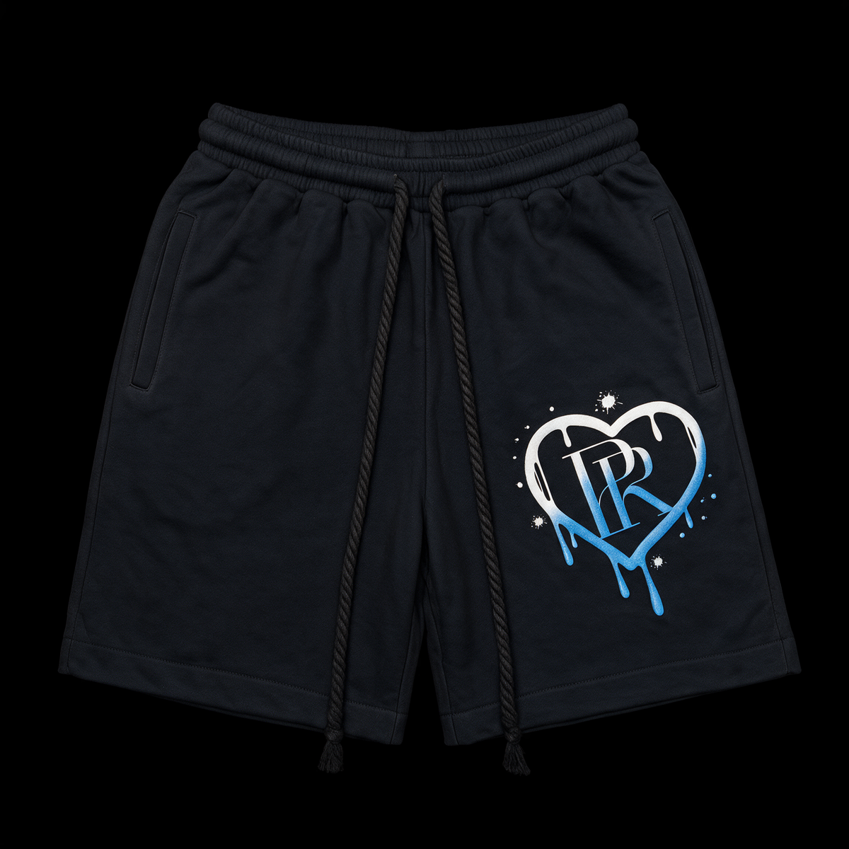 PR Roped Shorts 3D Puff Printed HD Black/WhiteToBlue