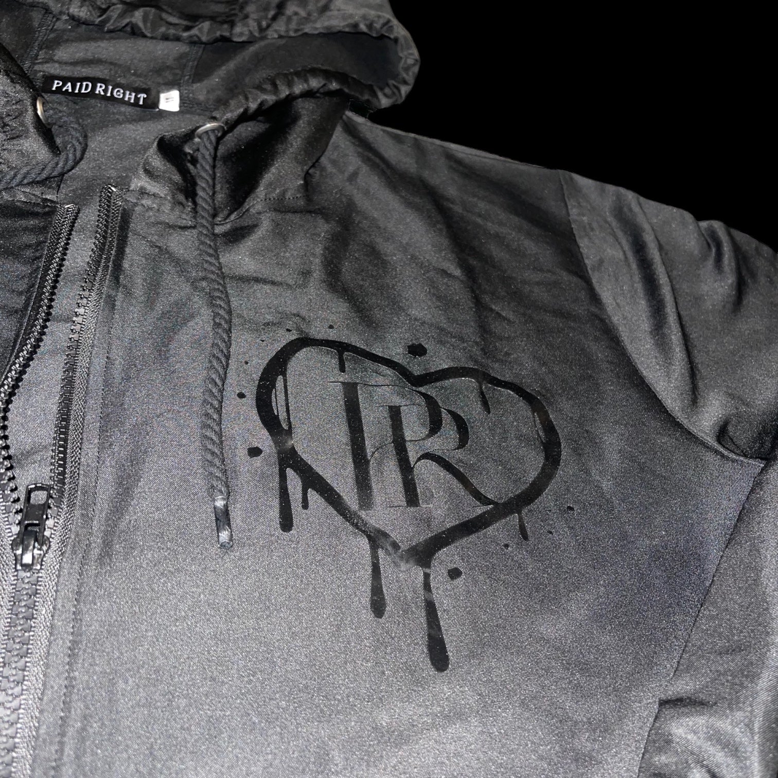 PR Black On Black Heart Drip Windbreaker Short Set