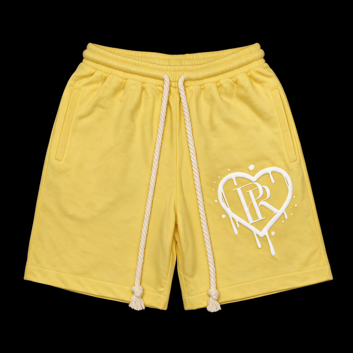 PR Roped Shorts 3D Puff Printed HD Yellow/White