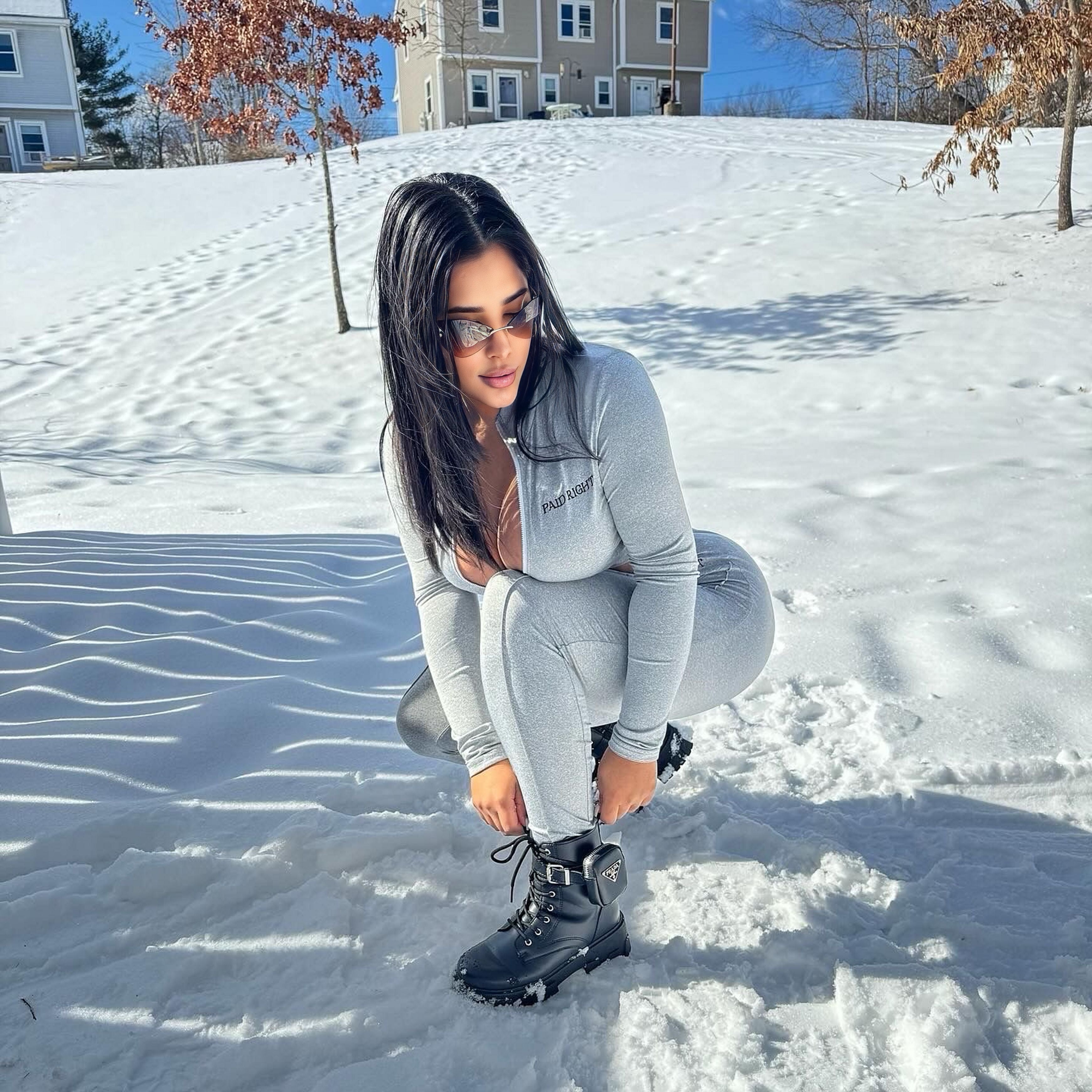 PAID RIGHT 2 Piece Cropped Grey Zip Up Set