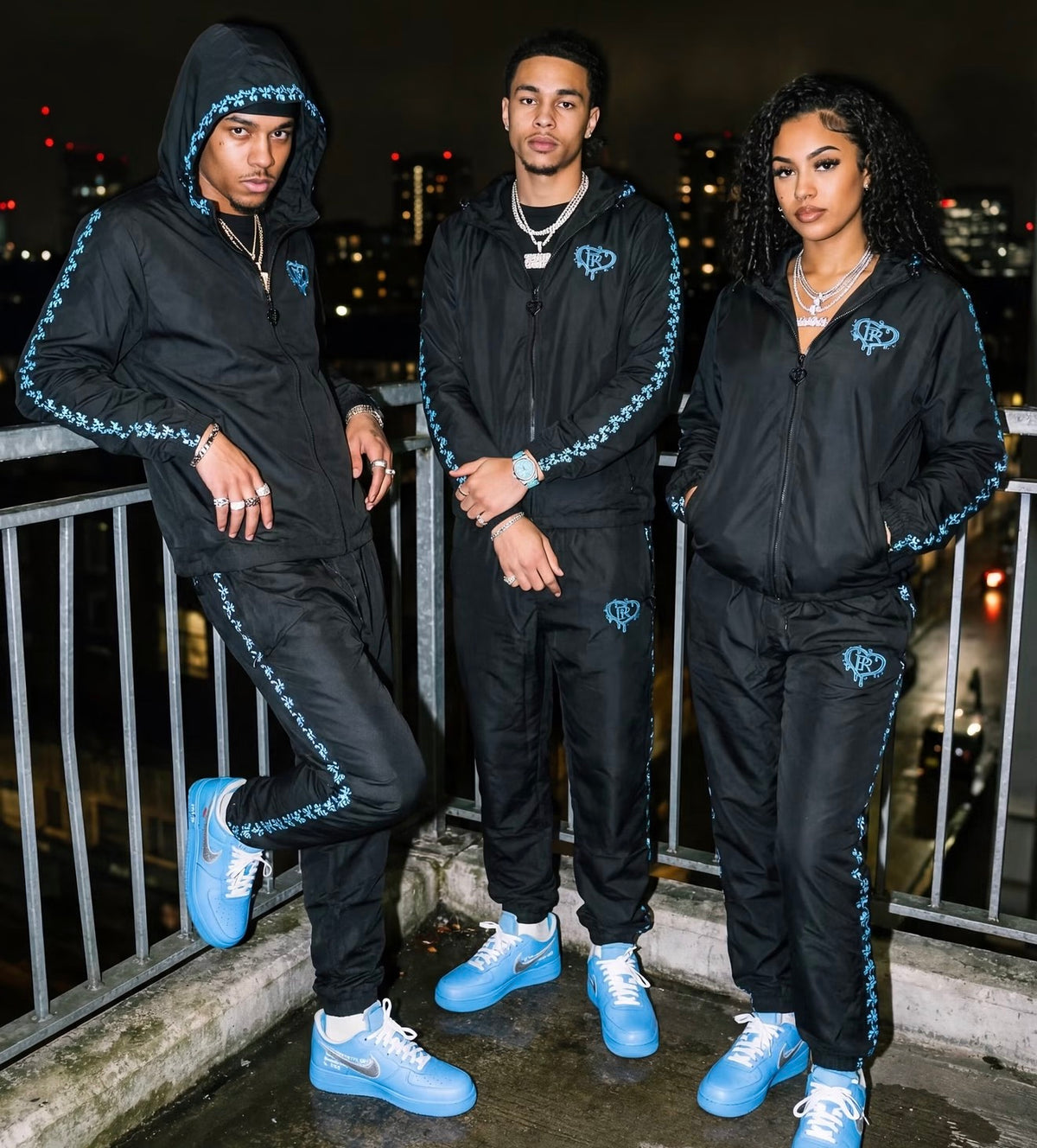 PR HD Black x Baby Blue Flo Sided Windbreaker Set